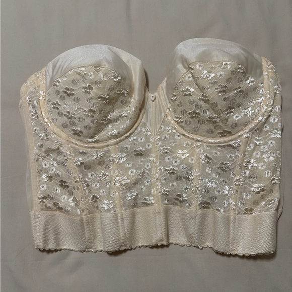 Strapless Bra Bustier 40B. Ivory Floral Lace. SKU 4 - Picture 1 of 8